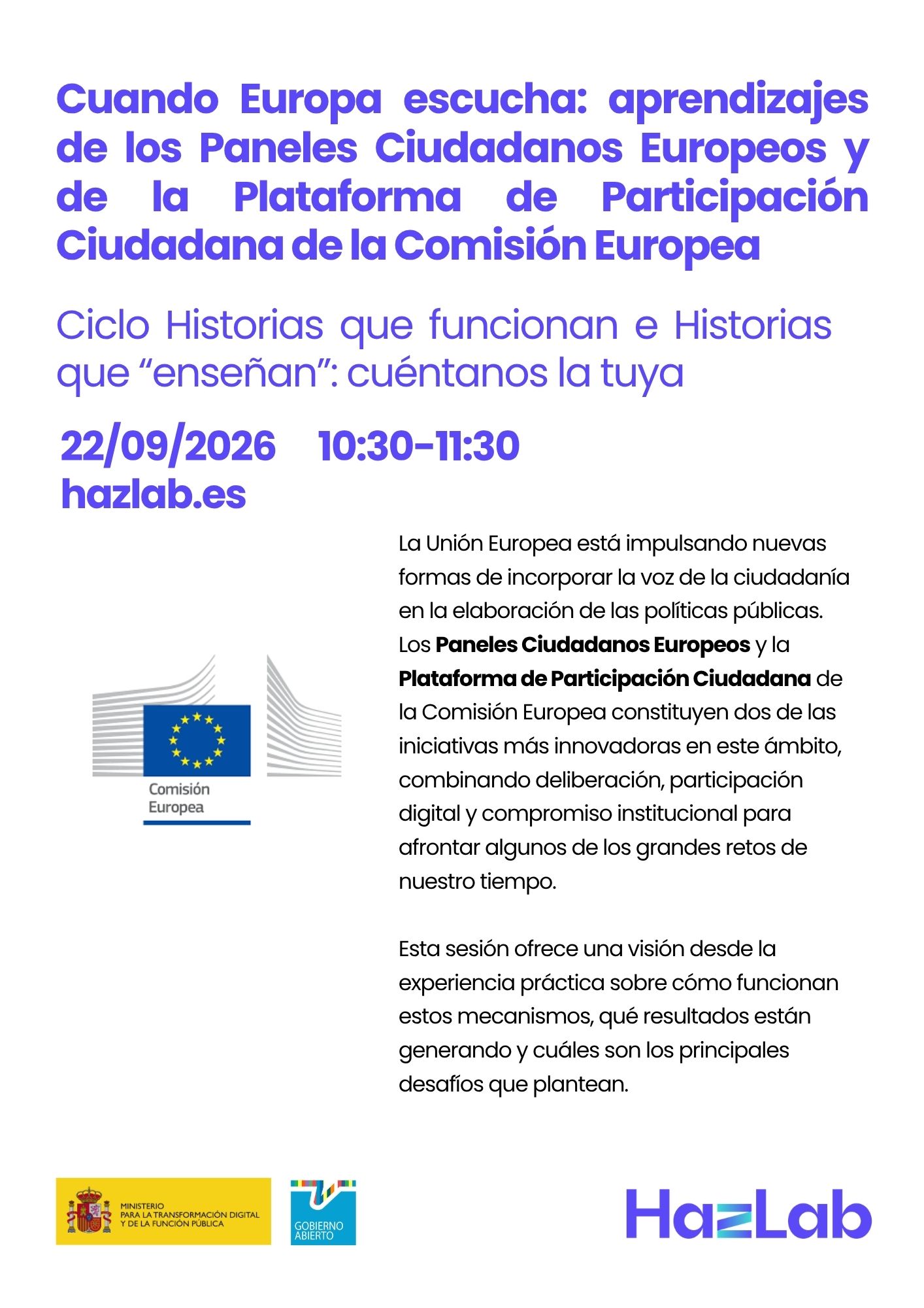 Cartel charla Paneles Ciudadanos Europeos